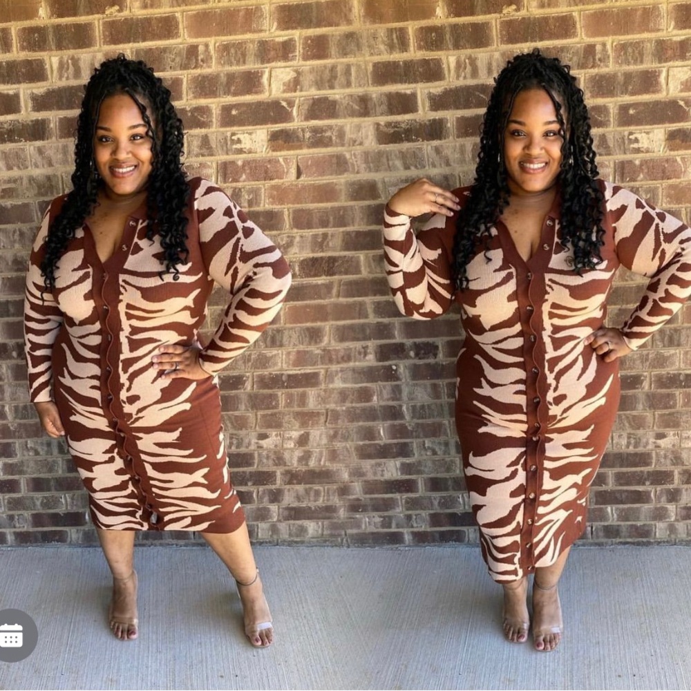 Brown Animal Print Sweater Dress